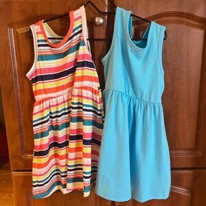 PATPAT Toddler Girl's Sleeveless Dress Set- Blue and Rainbow Stripes